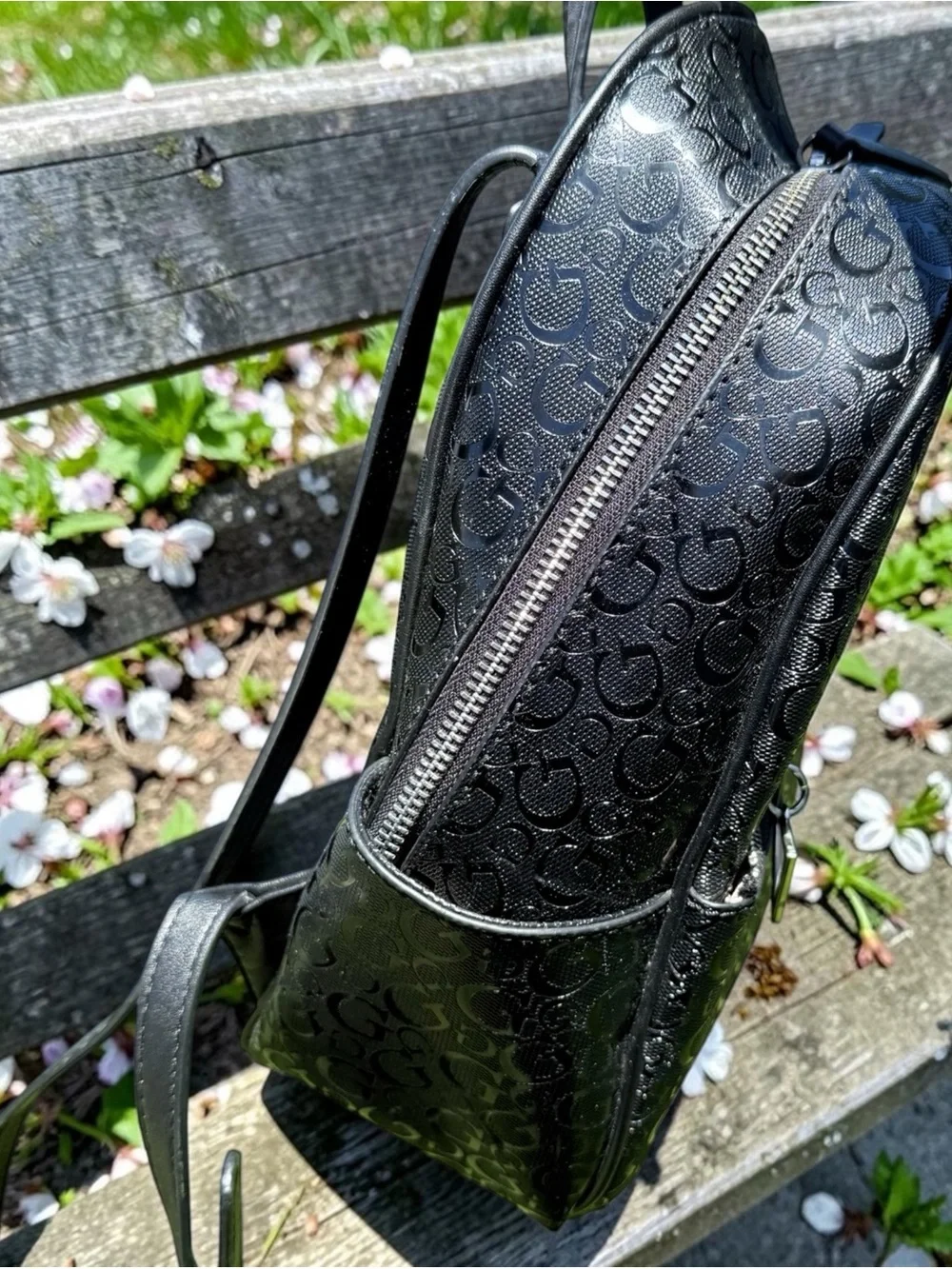 Guess Iridescent Black Logo Mini Backpack - Picture 3 of 9